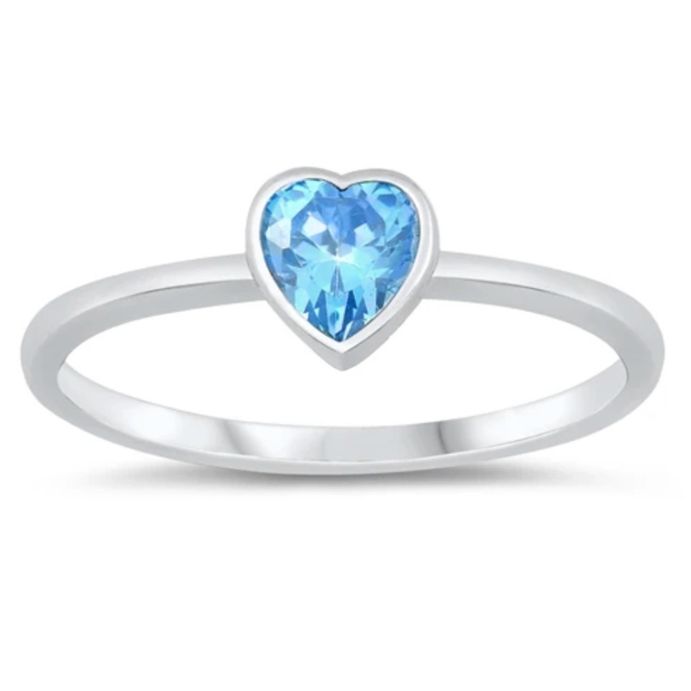Sterling Silver Ring – Aquamarine Heart CZ (Size 6, Sample)